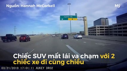 Ôtô mất lái khiến nhiều ôtô khác bị 'vạ lây' trên cao tốc ở Mỹ