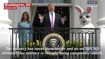 Trump Says Military Is ‘Being Completely Rebuilt’ As Bunny Claps At Easter Egg Roll