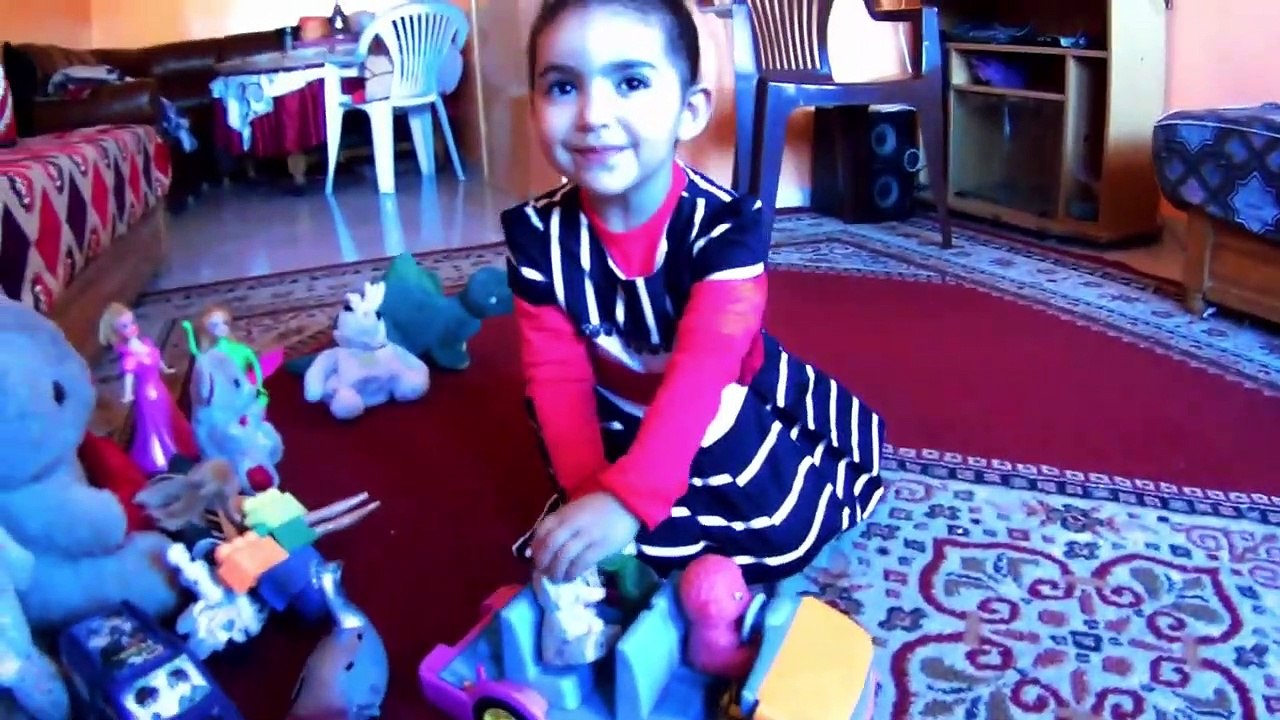 sofia playing with cars dolls puppy and dinosaur