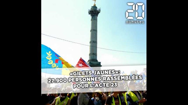«Gilets jaunes»: 27.900 manifestants pour l'acte 23, selon l'Intérieur