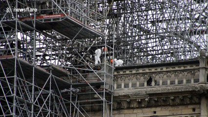 Notre-Dame covered in tarpaulin to protect it from expected rain
