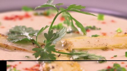 Gourmand - Gaspacho asperges, émulsion de chèvre