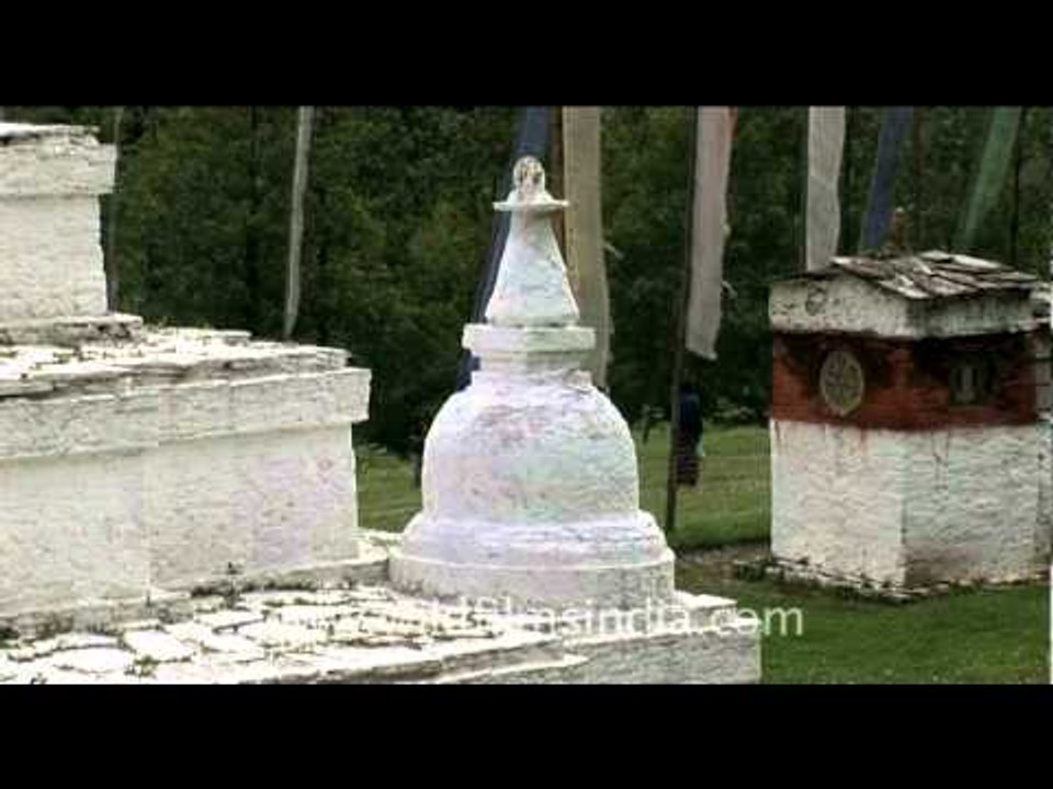 Devotional stupa and prayer flags, Bhutan