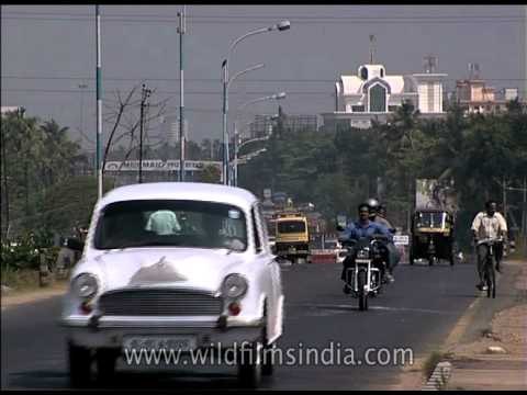Highway and bridge through coconut trees in 1990's Kerala