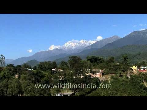 Snow capped Himalayan peaks as seen from a highway, Himachal