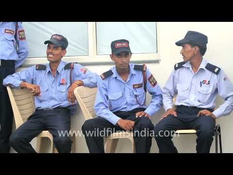 Security guards standing outside Maruti Suzuki plant after lockout