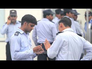 G4S private security personnel chatting in their free time