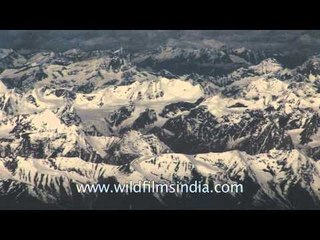 Download Video: Aerial view of snow covered mountains in Ladakh