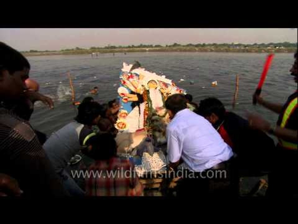 Durga idol immersion in Yamuna River