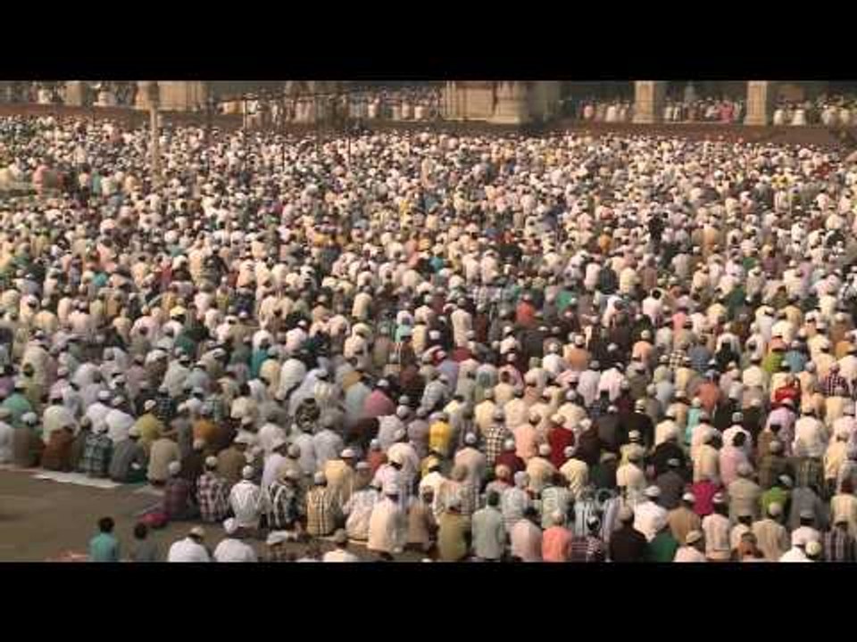 Indian Muslims pray at the Jama Masjid mosque in Delhi