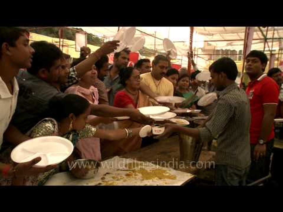 Devotees getting excited for prashad at Durga Puja
