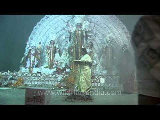 Smoke-filled Burning Incense pandals in Durga Puja