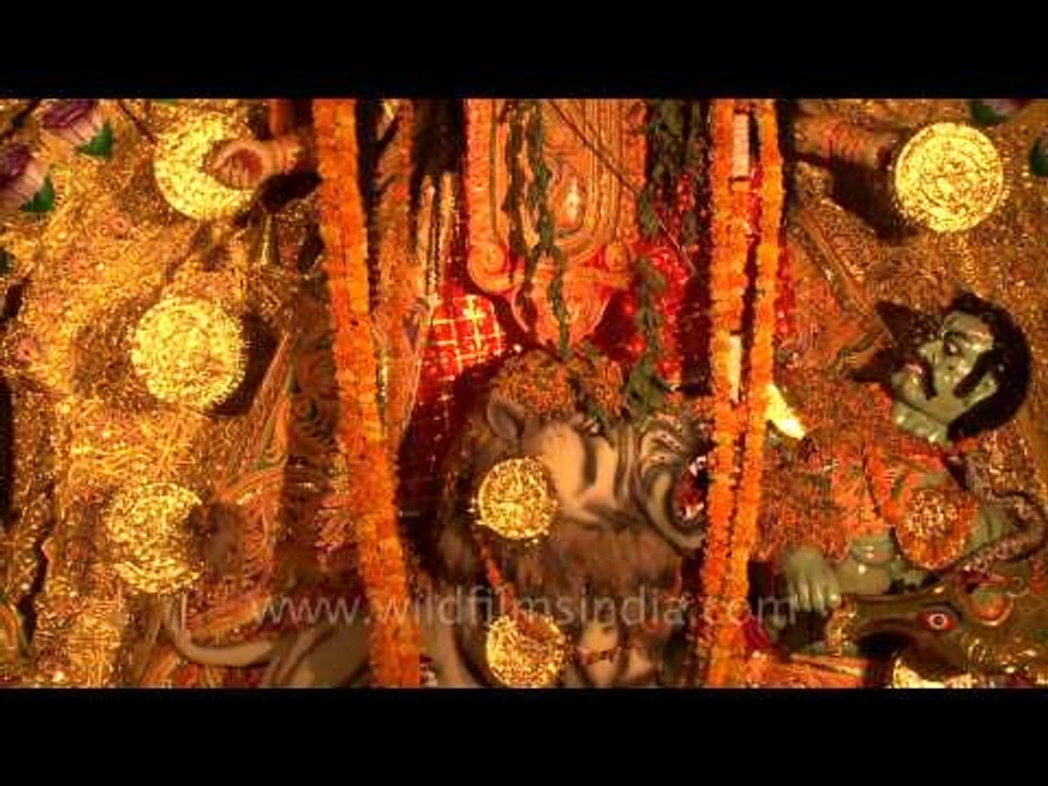 Goddess Durga idol at puja pandal in CR park, New Delhi