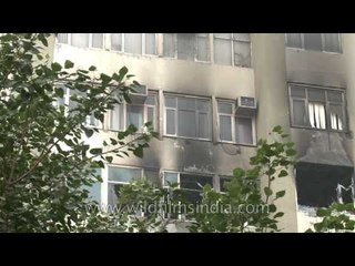 Burnt black patches on the Himalaya house after the fire