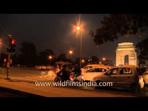Fast paced time lapse of traffic, India Gate