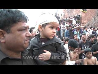 Shiite Muslims flagellate themselve with chains during  Muharram