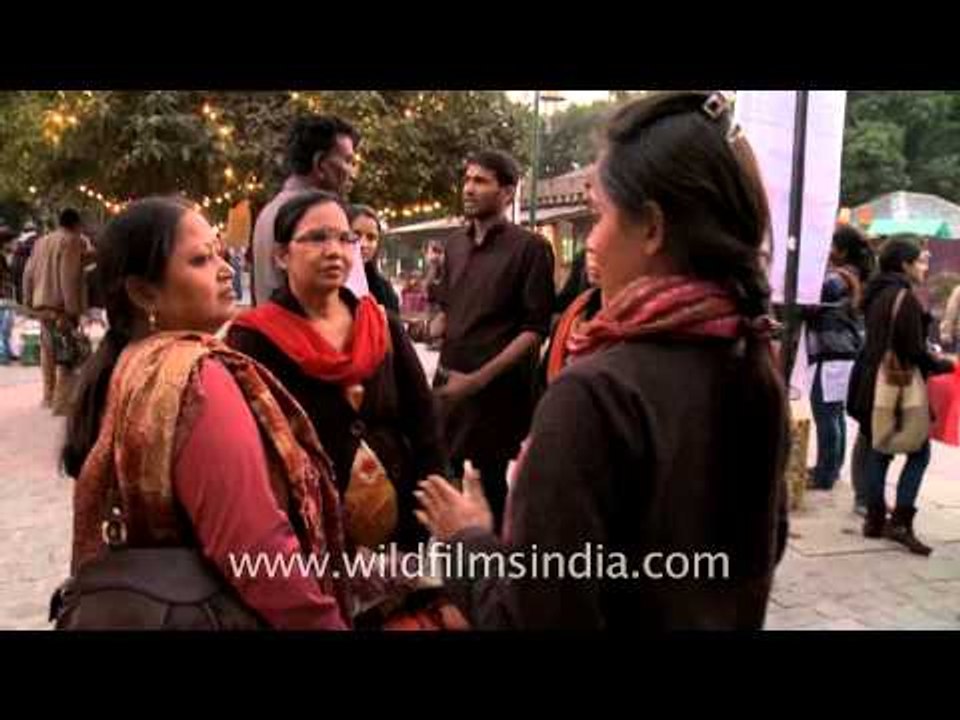 Actors of the Asmita group talk to audience after anti-rape play - Delhi Haat