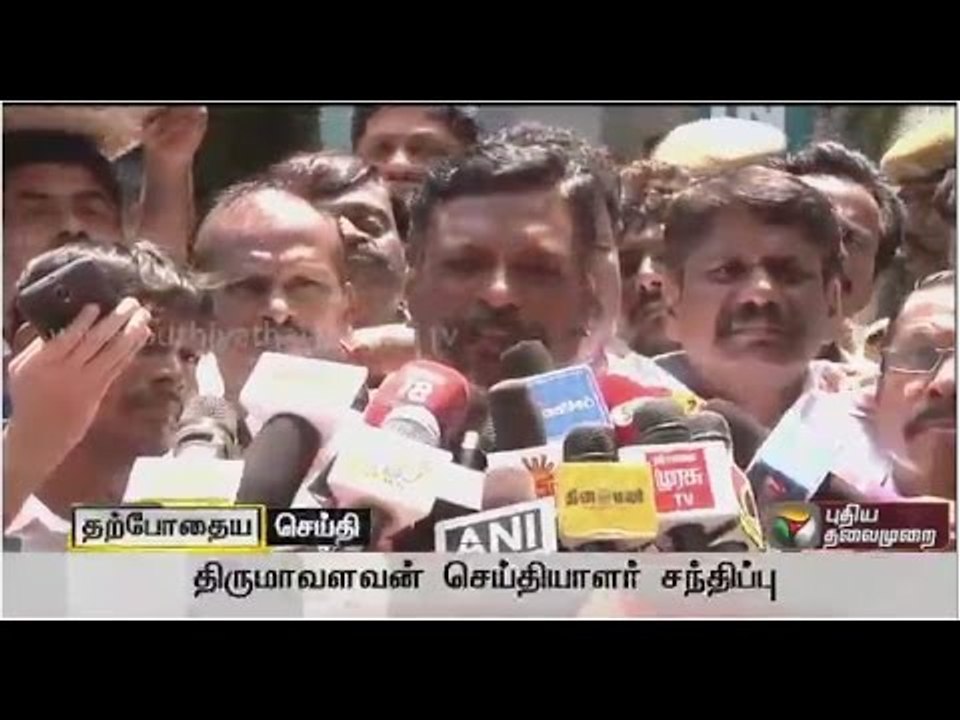 Thirumavalavan addressing reporters after visiting Jayalalithaa in Apollo hospital