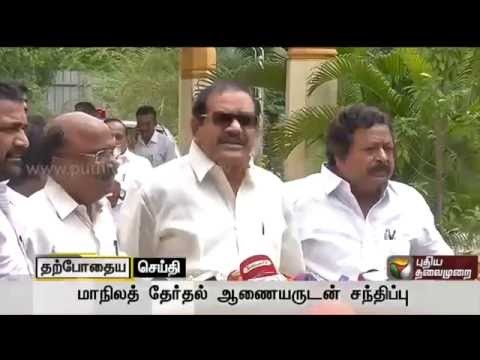 Congress leader Peter Alphonse addressing reporters after attending the all party meeting