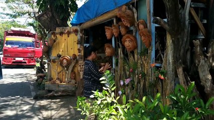 Indonesian man carves washed up coconuts and driftwood into amazing crafts