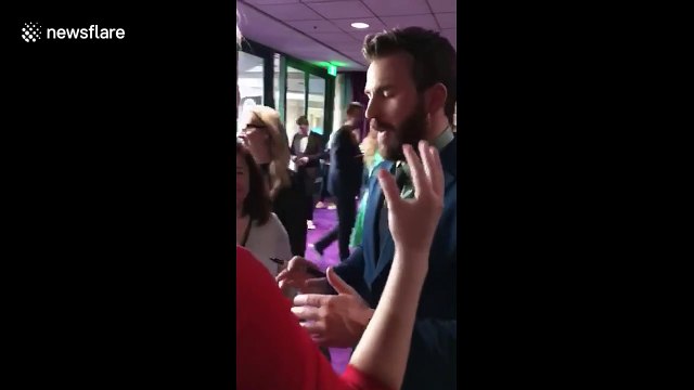 Avengers super fan raps for Chris Pratt and gets arm signed by Chris Evans