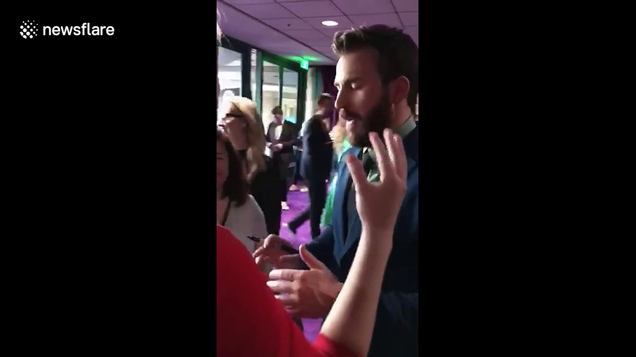 Avengers super fan raps for Chris Pratt and gets arm signed by Chris Evans