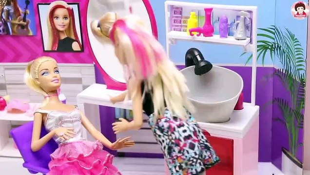 Barbie Doll Hair Style Salon,Play Dolls Hair Cut, Hair Wash, Hair Curl In Barbie Salon Shop