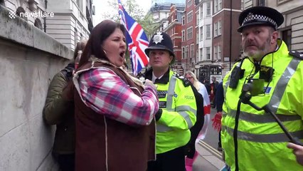 Police stop and search pro-Brexit protesters at London Marathon