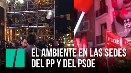 El ambiente en las sedes del PP y PSOE