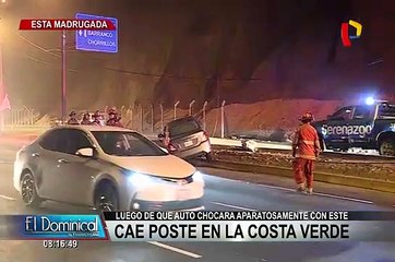 Vehículo impacta y derriba poste en la Costa Verde