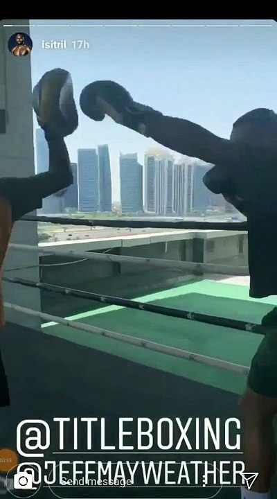 Viddal Riley hitting pads with Jeff Mayweather to prep him for his main event fight in Dubai.