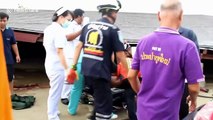 Motorcyclist survives building collapse during tropical storms in Thailand