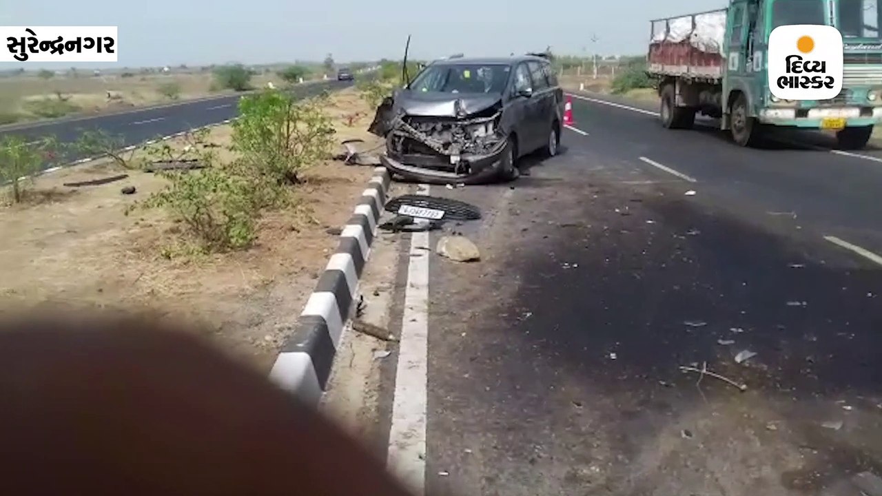 અમદાવાદ-ધ્રાંગધ્રા હાઈવે પર કાર અને ટેન્કર વચ્ચ...