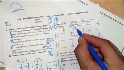5.Sınıf MATEMATİK 2.Dönem 2.Yazılı Çözümü ve Çalışması