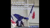 Florian Philippot décroche un drapeau européen d'un centre des impôts