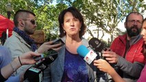 Elisenda Paluzie (ANC) atiende a los medios durante la jornada del 1 de mayo