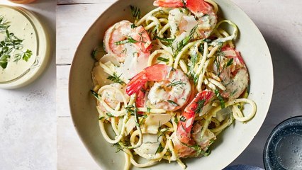 How to Make Zoodles with Shrimp and Green Goddess Dressing
