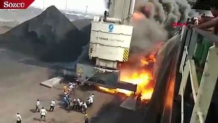 Yanan vinçte mahsur kalan işçi 15 metreden aşağı atladı