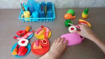 Toy cutting velcro vegetables fruits fish shrimp hotdog playing with Dish Set | Karla D.