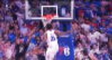 Embiid fakes three, makes monster windmill dunk