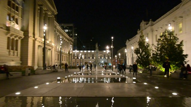 Supreme Court and Plaza de Armas at night, Santiago, Chile