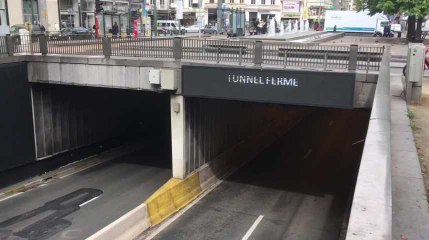 Bruxelles - Le tunnel Stéphanie bloqué par une inondation (vidéo Germani)
