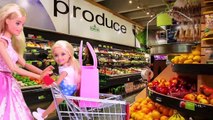 Barbie Girl Supermarket Grocery Shopping with Baby Doll!
