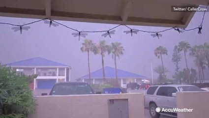 Lightning illuminates the night sky as storms rage in Texas