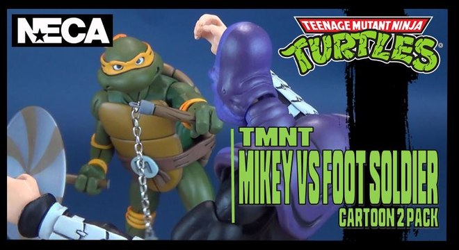 Teenage Mutant Ninja Turtles Cartoon Michelangelo vs Foot Soldier | NECA Figure Set Review!