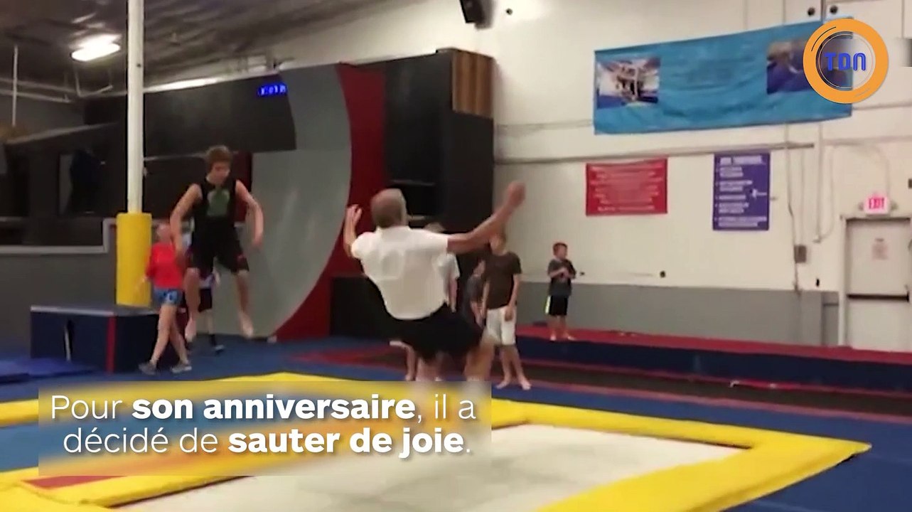 Pour son anniversaire, ce retraité réalise un numéro de trampoline avec précision !