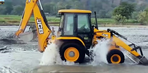 Amazing !! Washing JCB Backhoe in River and Working (1)