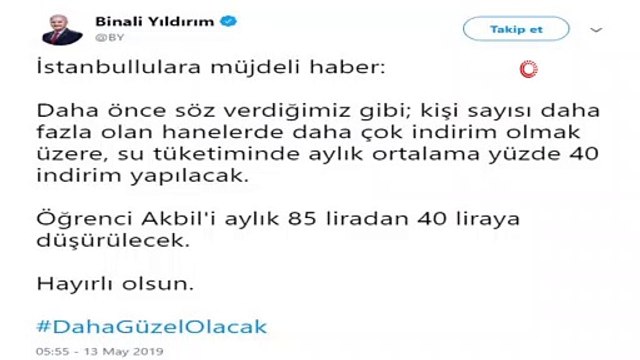 Binali Yıldırım'dan İstanbullulara müjde