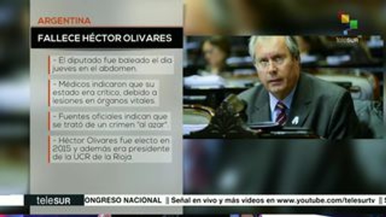 Fallece diputado argentino Héctor Olivares tras haber sido baleado
