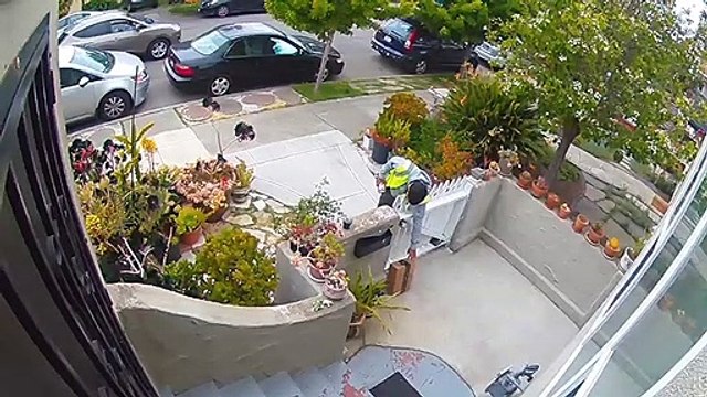 Ce livreur dépose un colis puis le récupère pour le voler ! Bizarre...